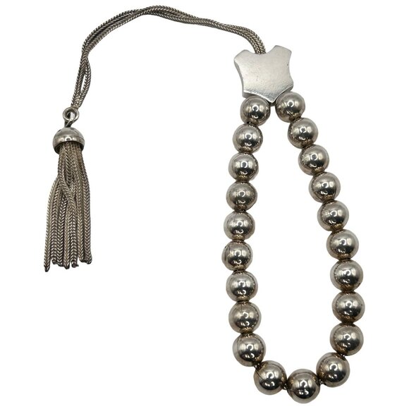 Antique 925 Sterling Silver Beaded Adjustable Slider Bracelet Tassel Crest - Picture 2 of 4